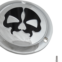 1107-0548 - DRAG SPECIALTIES Derby Cover - Split Skull - 3 Hole - Chrome w/Black Skull - '70-'98 Big Twin 78045