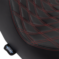 0802-1492 - DRAG SPECIALTIES Predator III Seat - Double Diamond - Black w/ Red Stitching - FL/FX '18-'22 0802-1492