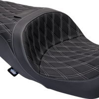 0801-1482 - DRAG SPECIALTIES Freedom Seat - Vinyl - Double Diamond Silver Stitch - FLH '09-'23 0801-1482