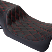 0801-1494 - DRAG SPECIALTIES Predator 2Up Seat - Vinyl - Double Diamond Red Stitch - w/o Backrest - FLH '08-'23 0801-1494
