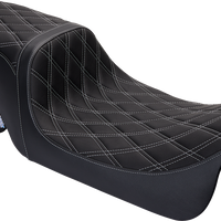 0801-1492 - DRAG SPECIALTIES Predator 2Up Seat - Vinyl - Double Diamond Silver Stitch - w/o Backrest - FLH '08-'23 0801-1492