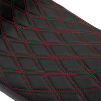 0801-1494 - DRAG SPECIALTIES Predator 2Up Seat - Vinyl - Double Diamond Red Stitch - w/o Backrest - FLH '08-'23 0801-1494