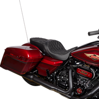 0801-1482 - DRAG SPECIALTIES Freedom Seat - Vinyl - Double Diamond Silver Stitch - FLH '09-'23 0801-1482