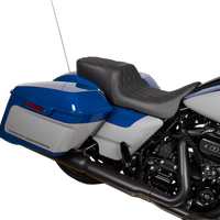 0801-1490 - DRAG SPECIALTIES Predator 2Up Seat - Vinyl - Double Diamond Black Stitch - w/o Backrest - FLH '08-'23 0801-1490