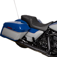 0801-1492 - DRAG SPECIALTIES Predator 2Up Seat - Vinyl - Double Diamond Silver Stitch - w/o Backrest - FLH '08-'23 0801-1492