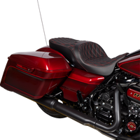 0801-1484 - DRAG SPECIALTIES Freedom Seat - Vinyl - Double Diamond Red Stitch - FLH '09-'23 0801-1484
