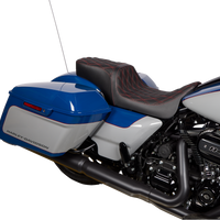 0801-1494 - DRAG SPECIALTIES Predator 2Up Seat - Vinyl - Double Diamond Red Stitch - w/o Backrest - FLH '08-'23 0801-1494