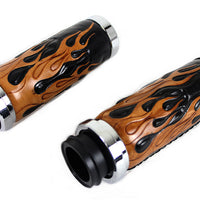 28-0899 - Amber Flame Style Throttle By Wire Grip Set with Chrome Ends by V-Twin