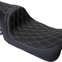 0801-1489 - DRAG SPECIALTIES Predator 1Up Seat - Vinyl - Double Diamond Silver Stitch - FLH '08-'23 08011489
