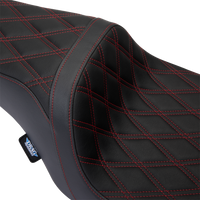 0801-1491 - DRAG SPECIALTIES Predator 1Up Seat - Vinyl - Double Diamond Red Stitch - FLH '08-'23 08011491