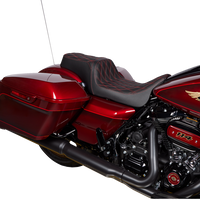 0801-1491 - DRAG SPECIALTIES Predator 1Up Seat - Vinyl - Double Diamond Red Stitch - FLH '08-'23 08011491