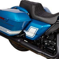0801-1483 - DRAG SPECIALTIES Predator 1Up Seat - Vinyl - Double Diamond Black Stitch - FLH '08-'23 0801-1483