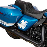 0801-1489 - DRAG SPECIALTIES Predator 1Up Seat - Vinyl - Double Diamond Silver Stitch - FLH '08-'23 08011489