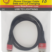 RIDEPOWER Male USB to Male Lightning Cable - Phone - Charger - 18" - Black/Red RPUSBLHT18