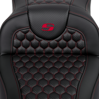 SADDLEMEN RoadSofa™ Seat - Honeycomb - Red Stitch - Extended Reach - without Backrest - FLH/FLT '08-'24 808-07B-19004
