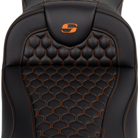 SADDLEMEN RoadSofa™ Seat - Honeycomb - Orange Stitch - Extended Reach - without Backrest - FLH/FLT '08-'24 808-07B-19003