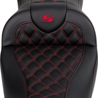 SADDLEMEN Roadsofa™ Seat - with Backrest - Red Stitch - FL '08-'23 808-07B-182B4