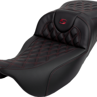 SADDLEMEN Roadsofa™ Extended Reach Seat - Lattice Stitch - Wine Berry Stitch - with Backrest - FL '08-'24 808-07B-184B8