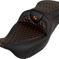 SADDLEMEN RoadSofa™ Seat - Honeycomb - Orange Stitch - without Backrest - FLH/FLT '08-'23 808-07B-18903