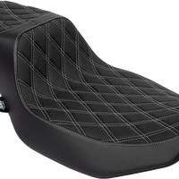 DRAG SPECIALTIES SEATS Performance Predator 2-Up Seat - Extended Reach - Vinyl - Silver Double Diamond Stitch 4691C