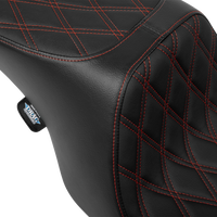 DRAG SPECIALTIES SEATS Predator 2-Up Seat - Vinyl - Double Diamond - Red Stitching - w/o Backrest - FL '97-'07 4695D