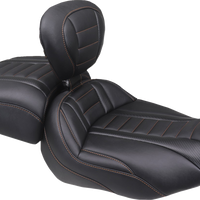 MUSTANG Deluxe Touring Solo Seat - w/ Backrest - Mandarin Orange Stitch - FLT/FLH '23-'25 89401MO