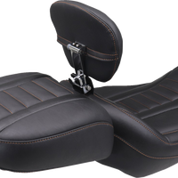 MUSTANG Deluxe Touring Solo Seat - w/ Backrest - Mandarin Orange Stitch - FLT/FLH '23-'25 89401MO