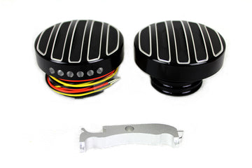 38-0990 - Black LED Cut Ribbed Style Fuel Gauge and Filler Cap Set