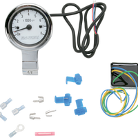 2211-0050 - BARON 3" Bullet Electronic Tachometer Fits 1-1/4" Bar - Chrome - White Face - 3.5" L x 2.875" D BA-7571U