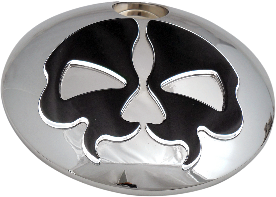 0703-0791 - DRAG SPECIALTIES Fuel Door - Split Skull - Chrome with Black 78051