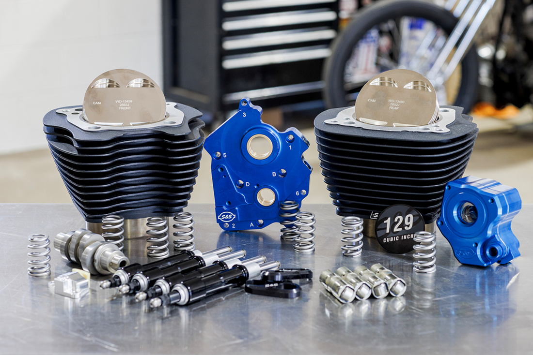 0904-0106 - S&S CYCLE 129" Power Package Engine Performance Kit - Chain Drive - Oil Cooled - Non-Highlighted Fins - M8 310-1226