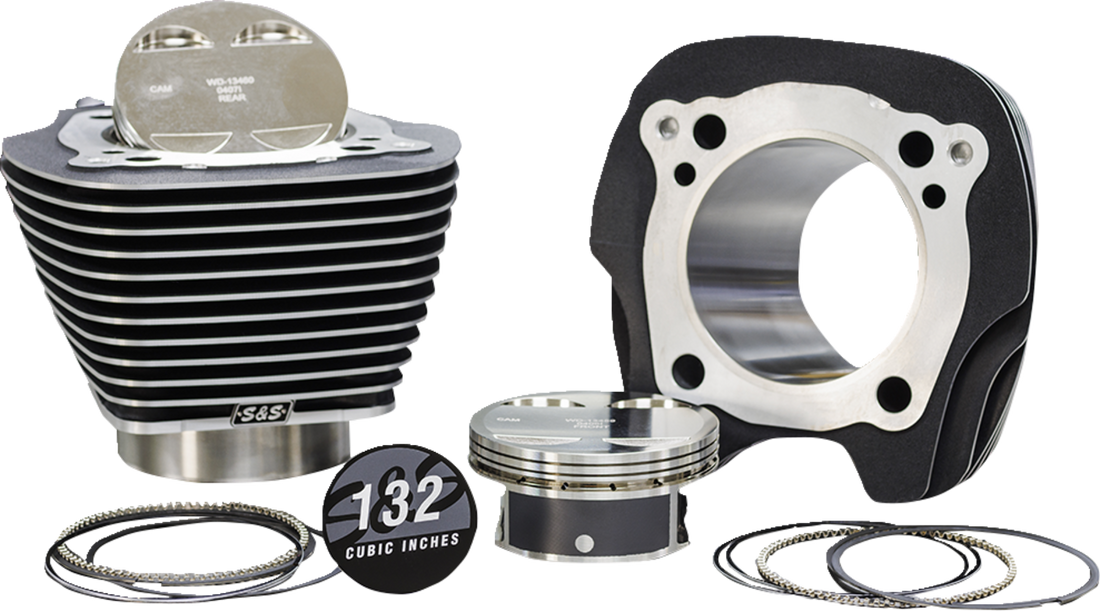 0931-1112 - S&S CYCLE 132" Big-Bore Cylinder Kit - Black Granite/Highlighted Fins - M8 910-0847