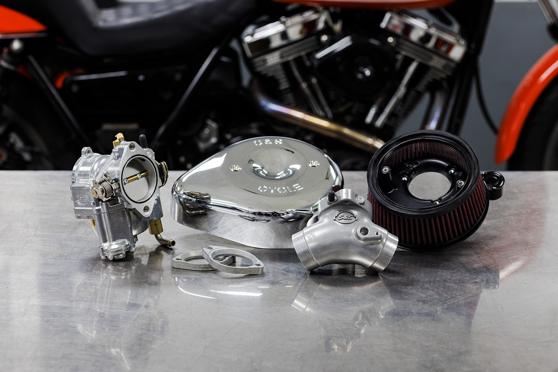 1001-0091 - S&S CYCLE Super E Carburetor with Stealth Air Cleaner Kit - Chrome - Twin Cam 110-0151