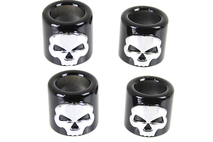 11-0024 - Pushrod Cover Cup Set Black with Chrome Skull Design by Motorshop