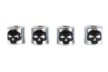 Pushrod Cover Cup Set Chrome with Black Skull Design