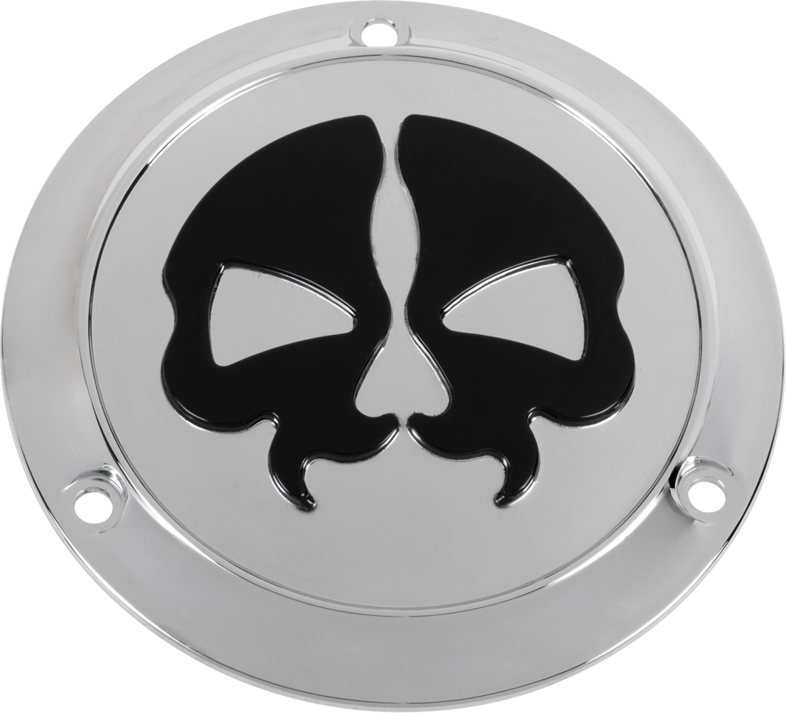1107-0548 - DRAG SPECIALTIES Derby Cover - Split Skull - 3 Hole - Chrome w/Black Skull - '70-'98 Big Twin 78045