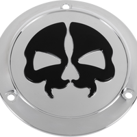 1107-0548 - DRAG SPECIALTIES Derby Cover - Split Skull - 3 Hole - Chrome w/Black Skull - '70-'98 Big Twin 78045