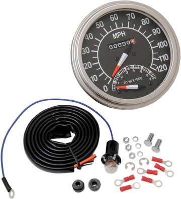 DRAG SPECIALTIES 5" MPH FL-Style 2:1 Speedometer with Tach - '68-'84 Black Face 72418M