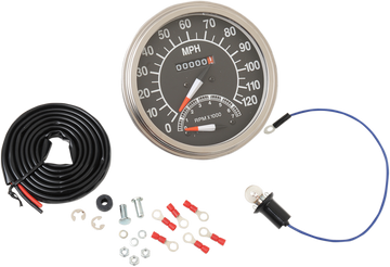 DRAG SPECIALTIES 5" MPH FL-Style 1:1 Speedometer with Tachometer - '68-'84 Black Face 71478M