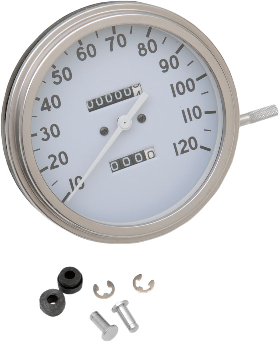 DRAG SPECIALTIES 5" MPH FL-Style 2:1 Speedometer - '36-'40 White Face 72758M