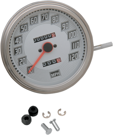 DRAG SPECIALTIES 5" MPH FL-Style 2:1 Speedometer with Tach - Billet Look White Face 75694