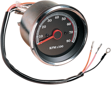 DRAG SPECIALTIES 8000 RPM Electronic Tachometer - Stainless Housing Ring - Black Face 74106