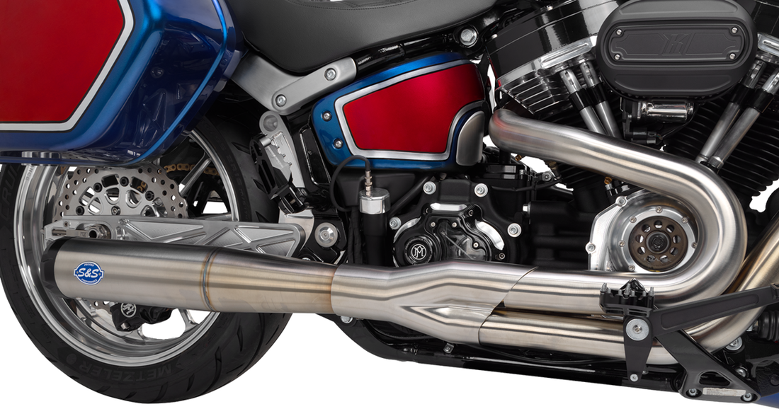 1800-2520 - S&S CYCLE SuperStreet 2:1 50 State Exhaust System - M8 Softail - Stainless Steel 550-0996B