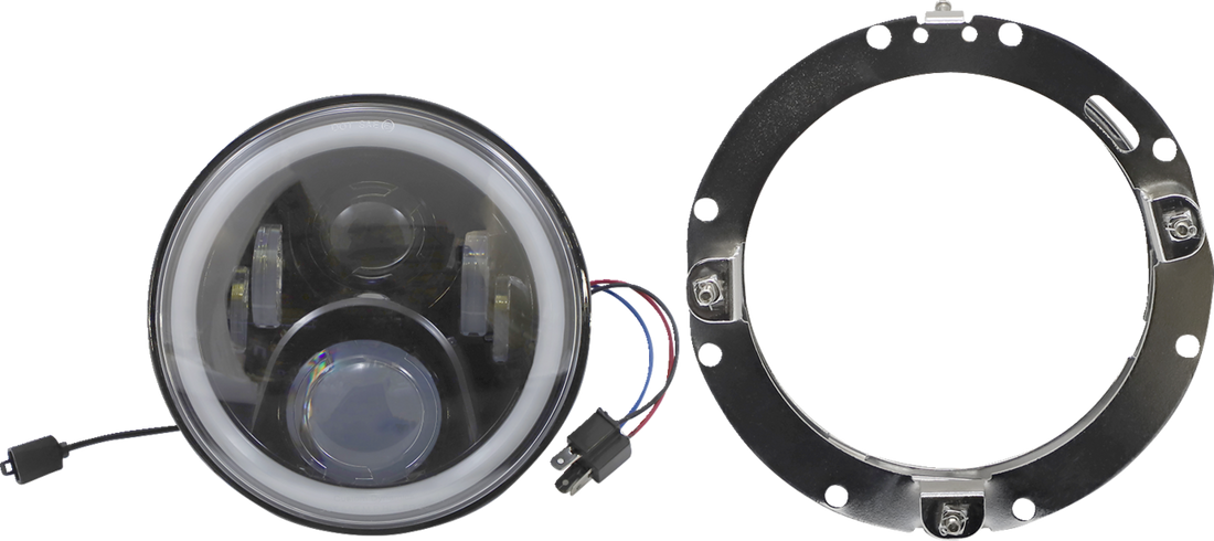 2001-2423 - CUSTOM DYNAMICS 7" Headlamp - with Mounting Ring - Black PG-7-13-B