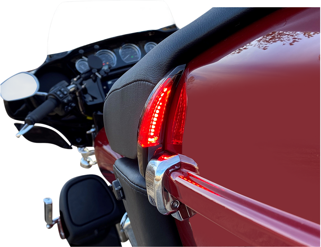 2040-2545 - CUSTOM DYNAMICS Sequential Tour Pak Seat Back Rest LED Lights - Chrome/Smoke - CVO CD-TPBR-14BCMSC