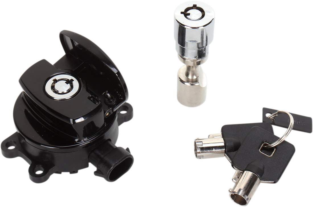 2106-0250 - DRAG SPECIALTIES Side Hinge Ignition Switch with Fork Lock - Black E21-0214GBK