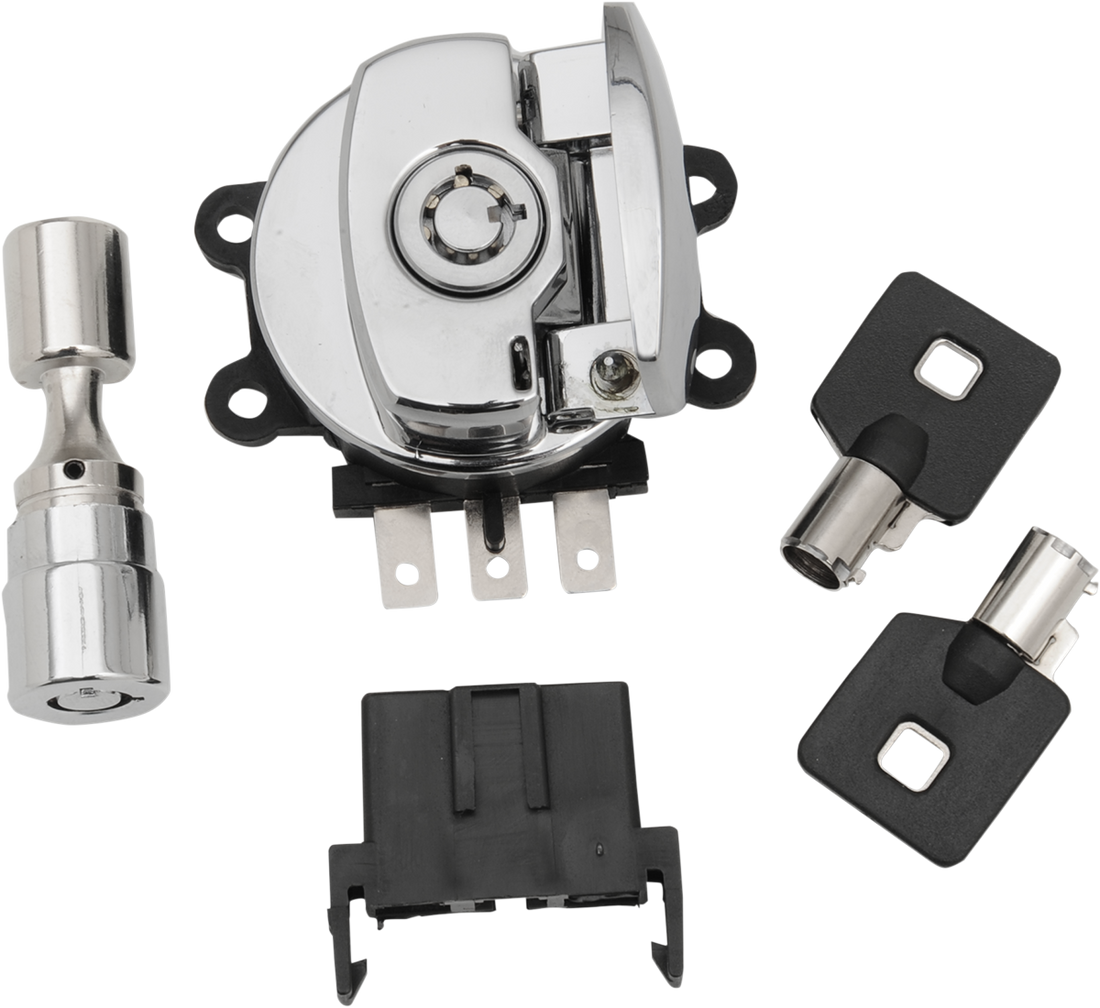 2106-0407 - DRAG SPECIALTIES Side Hinge Ignition Switch with Saddlebag Lock - Chrome E21-0209/45