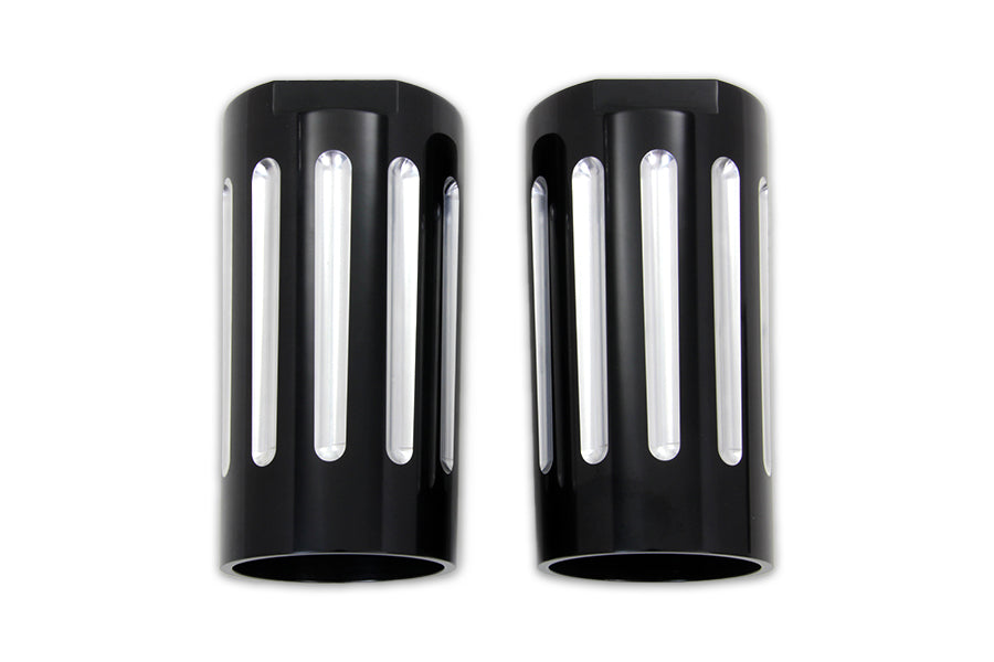 24-1173 - Black Fork Slider Cover Set with Chrome Strip by V-Twin