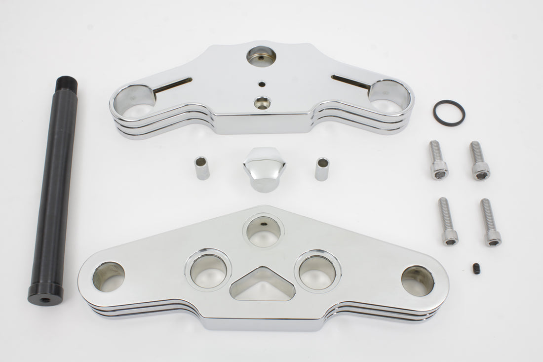 24-3000 - 3 Ball Milled Triple Tree Set Chrome by V-Twin