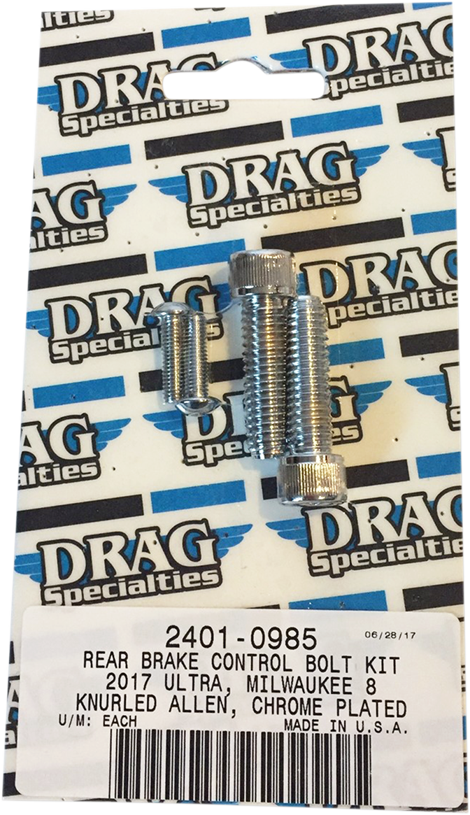 2401-0985 - DRAG SPECIALTIES Rear Brake Knurled Bolt Kit - Chrome - M8 MK785
